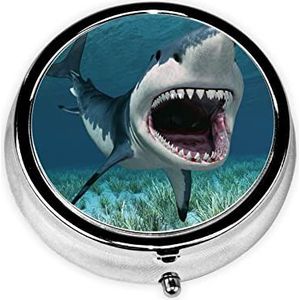 Ocean Shark Gedrukt Pil Doos 3 Component Mini Kleine Pil Case Leuke Pil Organizer Draagbare Ronde Pil Container Houder om Vitaminen Medicatie vast te houden