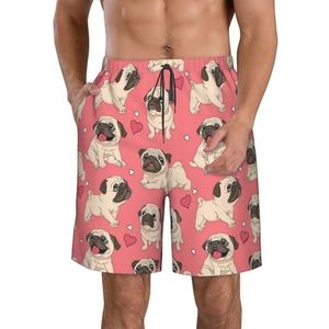 JIAWUJYNB Grappige cartoon mopshond hond print heren strandshorts zomer shorts met sneldrogende technologie, lichtgewicht en casual, Wit, XL