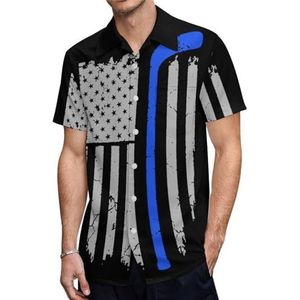 Vintage USA Vlag Hockey Mannen Korte Mouw Shirts Casual Button Down Shirts Zomer Tops Met Pocket