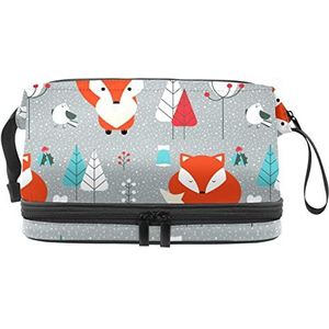 Dubbele Laag Cosmetische Tas Grijs Dier Draagbare Make-up Tas Reizen Organizer Pouch voor Vrouwen Meisjes Toiletartikelen Tassen, Meerkleurig, 27x15x14 cm/10.6x5.9x5.5 in, Make-up zakje