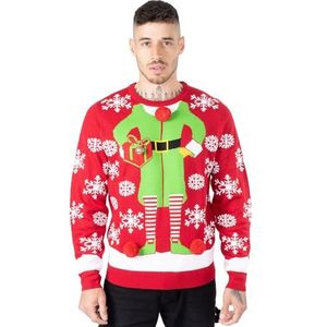 NOROZE Kersttruien voor heren, kerstman naar de pub, rendier, nieuwigheid, uniseks, lange mouwen, ronde hals, wintertrui, top, UK-maten S-XXL, Cadeau Elf Rood, L