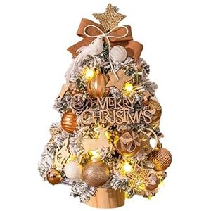 Kerstdecoratie Licht,Batterij aangedreven tafelblad Mini kunstkerstboom Decor, goud