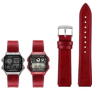 Fit for Casio G-Shock AE-1200WH/1300/1000/A159/A158 AQ-S810W MRW-200H Band Lederen Band heren Retro Horlogeband Armband 18mm (Color : Red silver pin, Size : 18mm)