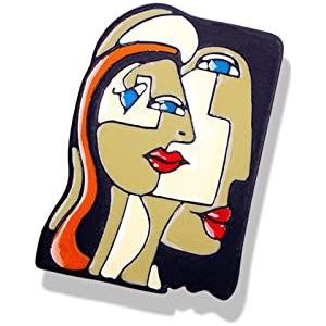 Persoonlijkheid Vrouwen Emaille Abstract Gezicht Broche Art Schilderen Cartoon Splicing Reversspeldjes Zakken Kleding Jas Broches 1Pcs, Eén maat, agaat