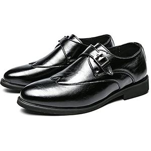 Oxford schoenen for heren Slip-on monniksband Vleugeltip Ronde neus PU-leer Lage top Antislip Antislip Wandelen (Color : Black, Size : 41 EU)