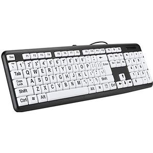 Computertoetsenbord met Grote Letters, Bekabeld USB-toetsenbord met Volledige Grootte 104 Toetsen met Witte Toetsen met Grote Letters voor Oudere Senioren Slechtziend Slechtziend(zwart)