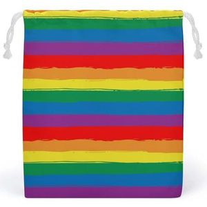 Regenboog Gestreepte LGBT Vlag Canvas Trekkoord Zakken Herbruikbare Opbergtas Gedrukt Geschenken Sieraden Case Pouch Organizer Voor Reizen Thuis