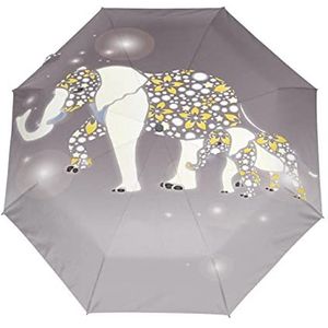 Grijs Olifant Art Automatische Paraplu Winddicht Opvouwbare Paraplus Auto Open Sluiten voor Meisjes Jongens Vrouwen, Patroon, M
