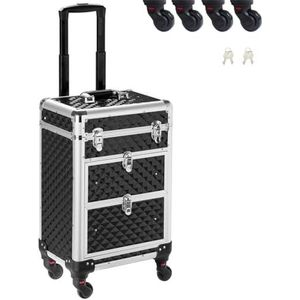 BAKAJI Professionele make-upkoffer voor schoonheidsspecialisten, draagbaar, met oleografie-textuur en afneembare wielen, koffer voor make-up en reizen, Zwart, Modern