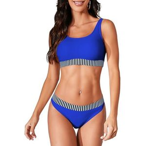 iSLASISIA Sportbadpakken, tweedelig crop top, geribbelde bikini met brutale bodems voor dames, Puur blauw, 38