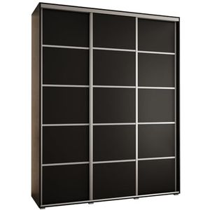 MEBLE KRYSPOL Davos 4 190 Kledingkast met drie schuifdeuren voor slaapkamer - Moderne Kledingkast met kledingroede en planken - 235,2x190x45 cm - Zwart Zwart Zilver