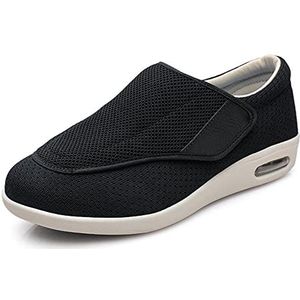 Diabetici-schoenen voor dames en heren, extra brede voeten schoenen voor gezwollen en met klittenbandsluiting, voor senioren, lichte gezondheidsschoenen, gymschoenen, pantoffels, antislip en comfortabel, zwart-45 EU/Lable49