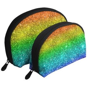 Make-uptas, cosmetische reistas, 2 stuks, draagbare clutch pouch-set, buidelorganisator, veelkleurig, regenboog glitter, zoals afgebeeld, Eén maat