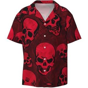TyEdee Rode schedels print heren korte mouw overhemden met zak casual button down shirts business shirt, Zwart, XL