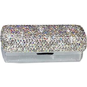 Bestbling Lipstick Bling Strass Crystal Lipstick Case Opbergdoos met spiegel voor vrouwen Lipstick Houder-Cosmetische Opbergkit (zilver)