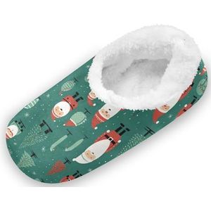 KAAVIYO Groene kerstman kunst outdoor pantoffels katoenen huisschoenen gesloten rug winter antislip pluizige voeten pantoffels voor indoor jongens vrouwen, Patroon, Medium