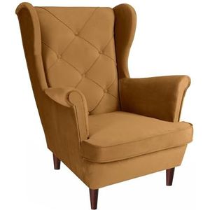 SEELLOO Comfortabele gestoffeerde fauteuil, armleunstoel, knuffelstoel, relaxstoel, woonkamer, oorstoel, modern, slaapkamer, goud, 95 x 81 x 102 cm