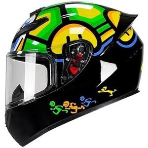 Full Face Motorhelm met Dubbele Achtervleugels DOT Gecertificeerd - Lichtgewicht en Duurzame Volwassen Motorfiets Straat Fietshelm (Gele lijnen, M)(Little turtle,X-Large)