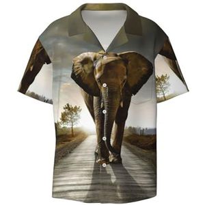 3D Olifant Print Heren Korte Mouw Button Down Shirts Casual Losse Fit Zomer Strand Shirts Heren Jurk Shirts, Zwart, XL