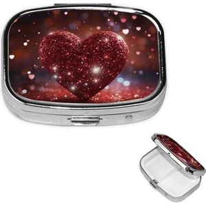 Pillendoosje pillendoosje 2 compartimenten kleine pillenorganizer voor portemonnee en zak reizen pillendoos rode glitter hart schattige medicijnorganisator pillenhouder om vitamines visolie vast te
