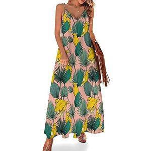 Forest Bird Sling Maxi-jurk voor dames, V-hals, casual, mouwloos, verstelbare riem, sexy lange jurk
