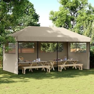 Homgoday Opvouwbare partytent pop-up met 3 muren, taupe, meubels voor buiten, voor tuin, balkon, terras, tuinpaviljoen, opvouwbaar