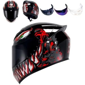 Volledige racemotorcrosshelm met helder en getint vizier, DOT-typegoedgekeurde fietshelm (XXL)(Venom,Large)