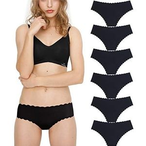 Damesondergoed Naadloze slips Naadloze slipje Hipster Microfiber Comfortabele onderbroek Strepen Bikini's Tailleslips 6-pack (zwart M)