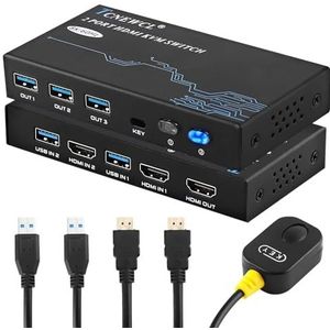 8K 60Hz HDMI KVM Switch 4K 120Hz 2-poorts, KVM Switch HDMI 2.1 USB 3.0 voor 2 PC 1 Monitor, HDR ondersteuning, Dolby Audio, 3D, HDCP2.3, met HDMI 2.1 kabels en USB 3.0 kabels