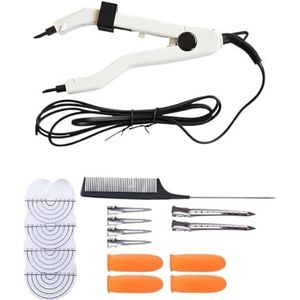 1Set Hair Extensions Machine Connector Fusion Iron Heat Verstelbare Temperatuur Mini Verwarming Tip Keratine Bonding Tools Efficiënte Tijdbesparing(White Kit)