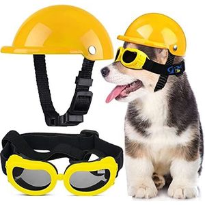 Interessante huisdierenhoed Puppy Helm Goggles Bescherming Doggy Zonnebril Hond Bril Motorfiets Veiligheidshelm Met Verstelbare Riem Winddicht Kleding voor katten en honden (Color : Yellow, Size : 3