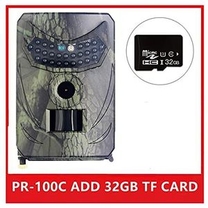 Wilde dierencamera Outdoor trail camera 1 2MP 1080P HD Wild Animal Camera's Waterdichte Wildlife Monitor Cam Night Vision Photo Traps Verkenning, beveiliging van het huis(PR-100C ADD 32GB)
