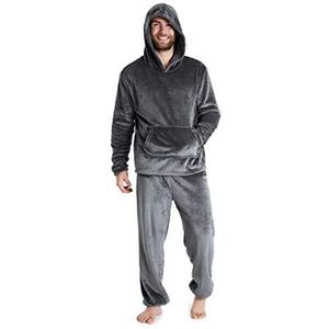 CityComfort Heren-pyjamaset, warme fleece pyjama voor heren, met pluizige hoody, HOUTSKOOL, L