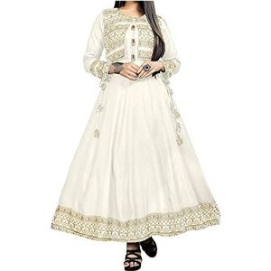 Blessfull Healing Anarkali Kurti voor dames, rayon, eigen ontwerp, Wit, L