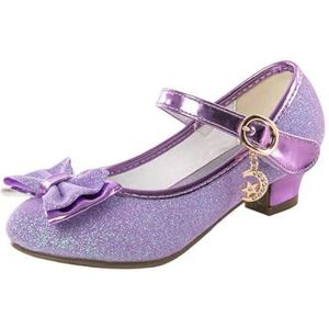 Prinsessenschoenen voor meisjes, Latijnse dansschoenen met vlinders en strassteentjes, prinsessenschoenen met hoge hak voor kinderen, feestjurk van glanzend leer voor bruiloft, 116 5a violet, 36 EU