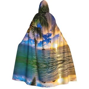 WURTON Halloween Kerstfeest Tropische Hawaii Palmboom Oceaan Zee Zonsondergang Print Volwassen Hooded Mantel Prachtige Unisex Cosplay Mantel
