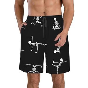 JIAWUJYNB Skull Yoga Print strandshorts voor heren, lichtgewicht, sneldrogend, trekkoord zwembroek met zakken, Wit, L