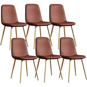 GEIRONV Moderne retro lounge stoelen set van 6, for woonkamer slaapkamer kantoor lounge stoelen metalen poten PU lederen rugleuningen zitting Eetstoelen (Color : Light brown, Size : 42x45x86cm)