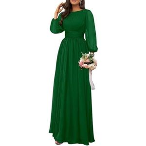 Dames chiffon bruidsmeisje jurken lange formele avond prom jurken ruches cocktail jurken plus size, Emerald Groen, 32