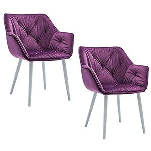 GEIRONV Fluwelen Dining Chair Set van 2, 45 × 44 × 80 cm Moderne Woonkamer Slaapkamer Keuken Lounge Side Stoel Metalen Benen Balkon Fauteuil Eetstoelen (Color : Purple, Size : White feet)