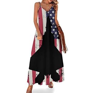 Patriottic F-22 Raptor Fighter Jet USA Flag dames zomer maxi-jurk V-hals mouwloze spaghettibandjes lange jurk