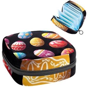 Kleurrijke paaseieren op zwarte achtergrond maandverband opbergtas grote menstruatie cup zakje met rits, menstruatie pads tas winkel panty voeringen tampons voor meisjes vrouwen