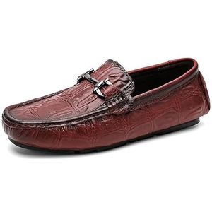 Loafers for heren Effen kleur Leer Krokodillenprint Rijstijl Loafer Comfortabel Antislip Lichtgewicht Klassiek Schoolfeest Instappers (Color : Red, Size : 38 EU)