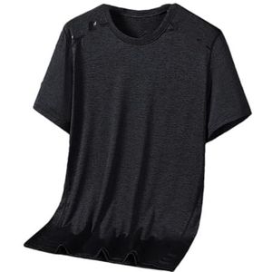 Dvbfufv Heren Outdoor Dunne Ademend Zijde Sneldrogend T-shirt met korte mouwen Sport Training Tops, Zwart, M