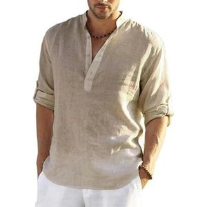 Linen Shirts Men Men'S Long Sleeve T-Shirt Solid Color Loose Spring T-Shirt Long Sleeve Shirt Plus Size Shirts Men-Dark Khaki-Xxl