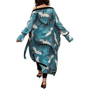 YouKD Dames Zomer Katoenen Lange Mouwen Vest Maxi Boho Jurk Strand Coverup Gewaad Lange Kimono One Size