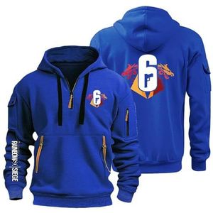 AHYAOFA R.a.in.bo.w S.IX S.ie.g.e Sweatshirt met capuchon voor heren, comfortabel, sportief, jas met capuchon, lange mouwen, halve ritssluiting, Blauw-1, 38-40 Alto