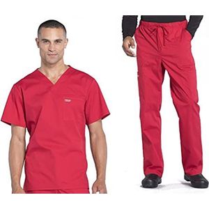 Dames Scrubs Set Workwear Professionals WW675 Tuckable V-hals Top & WW190S Tapered Been Fly Front Cargo Broek, Rood-M Top/S Korte Broek