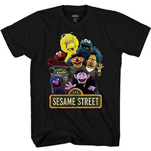 Sesame Street Heren klassiek shirt Elmo Cookie Monster Big Bird Tee T-shirt, Zwart, XXL