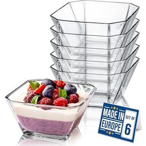 CRYSTALIA Premium glazen schalen, set 6, 300 ml, loodvrij, slakommen, dessertbekers, dompelkommen voor snacks, sauzen, snoep en fruit